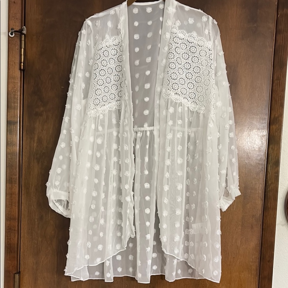 White Sheer Lace Kimono Cardigan